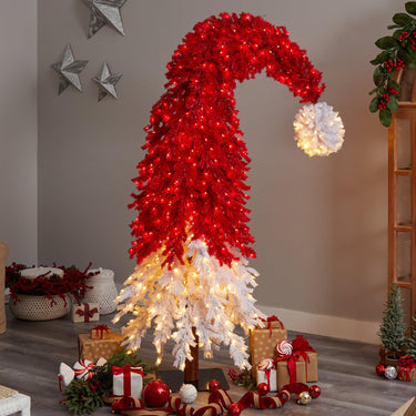 9’ Holiday Red Santa’s Hat Christmas Tree with 600 LED lights and 1992 Bendable Branches Bendable Whoville Tree - The Fox Decor